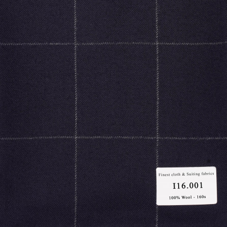 I16.001 Kevinlli V9 - Vải Suit 100% Wool - Xanh đen Caro trắng